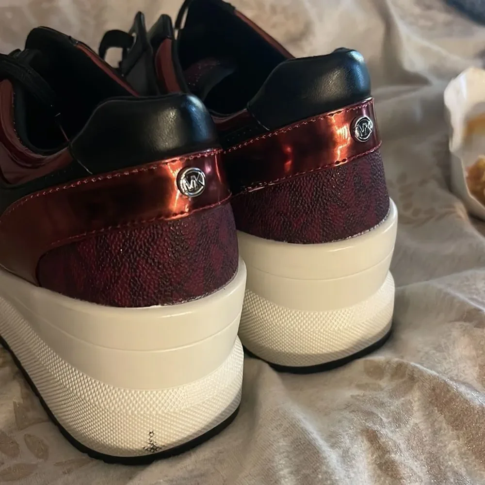 Michael kors georgie wedge trainers /sneakers black pink red glitter bling